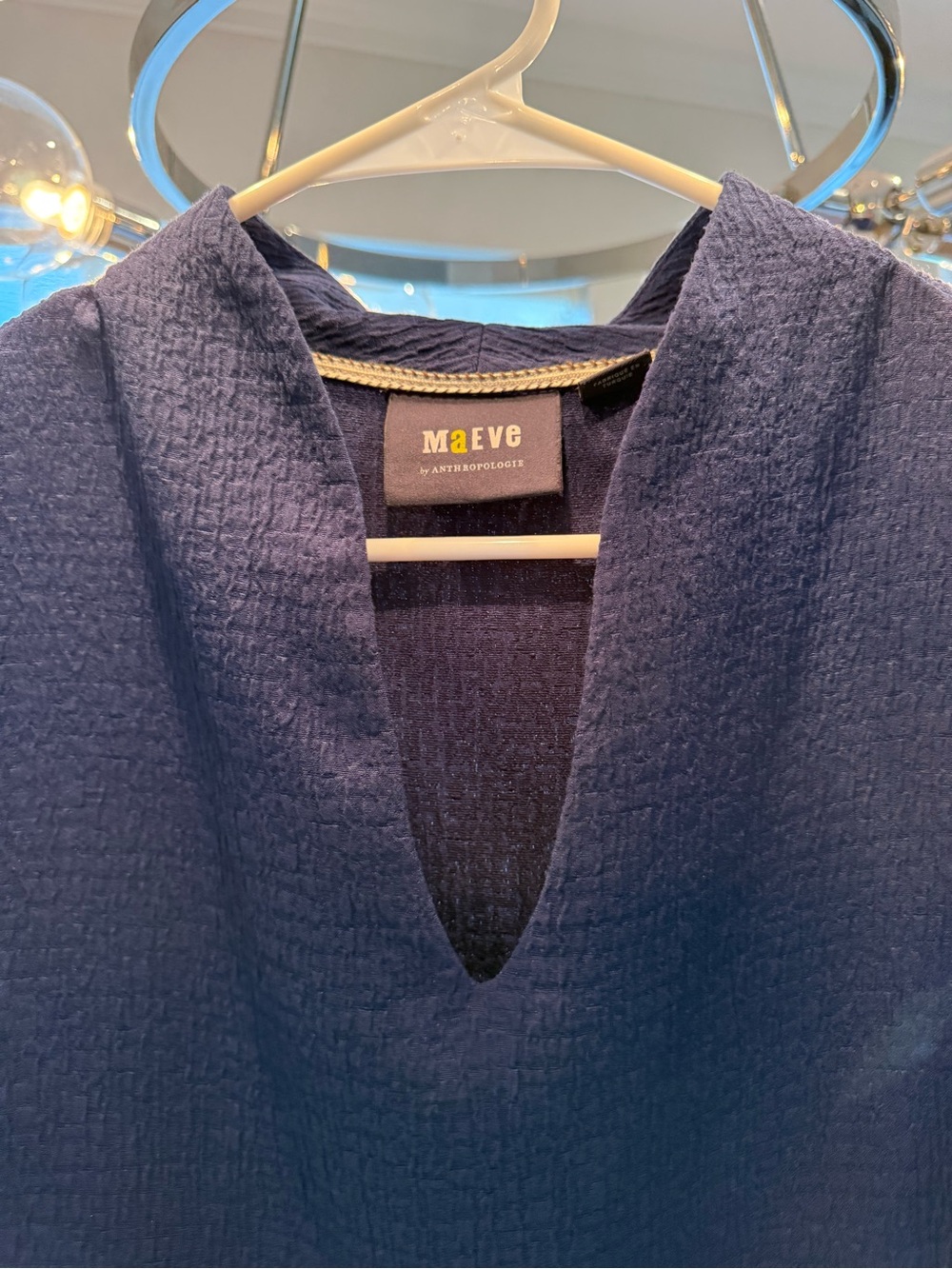Maeve by Anthropologie Navy Textured V-Neck